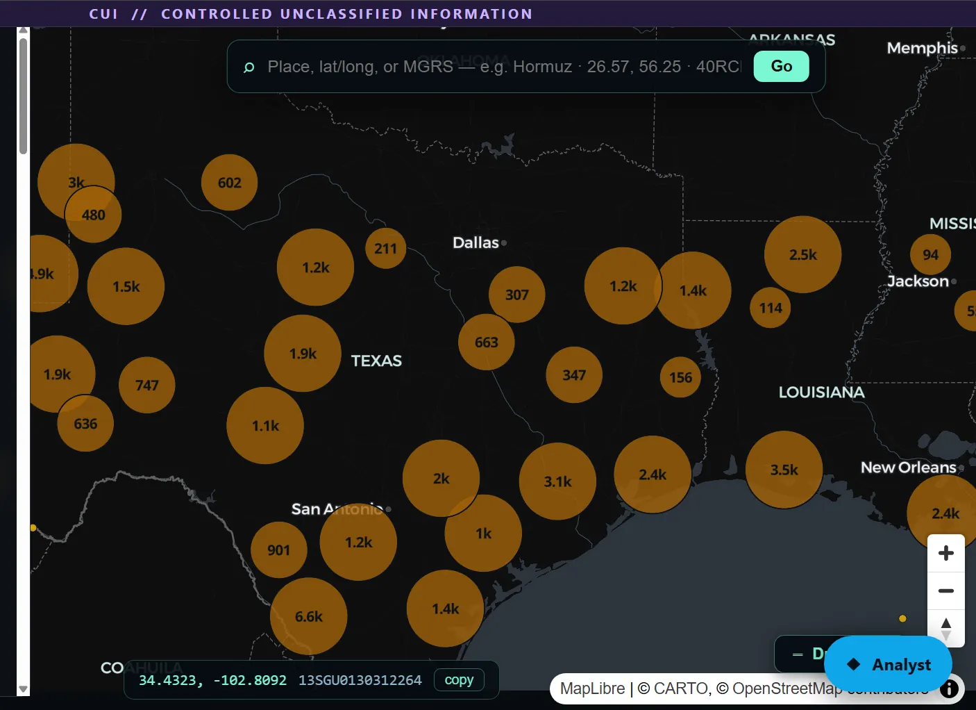 Signal Command showing overlapping signal clusters concentrated across a dense operating area.