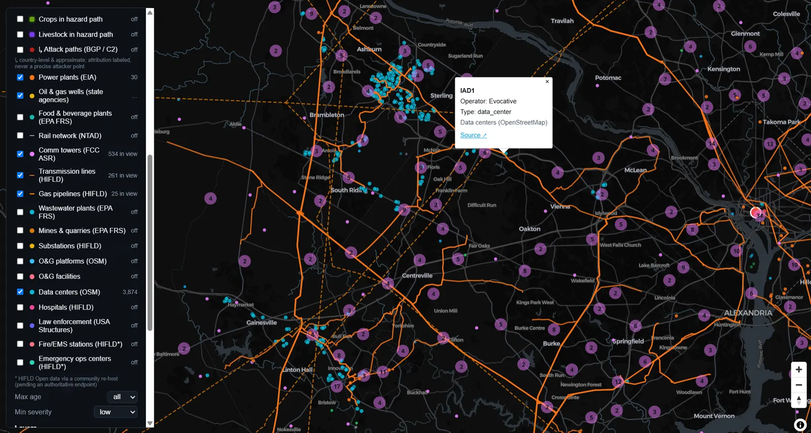 The Signal Command live map, showing verified multi-domain signals and connected infrastructure across a region in real time.